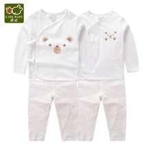 Пижамный комплект для новорожденных из 2 предметов с халатиком, хлопковая одежда для сна унисекс, осенняя одежда с длинными рукавами и рисунком для маленьких мальчиков и девочек