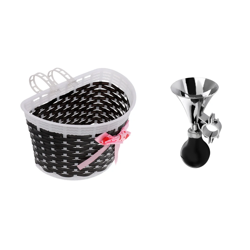 Bike Bicycle Front Basket Shopping Stabilizer+Kids Retro Bike Bell Air Horn