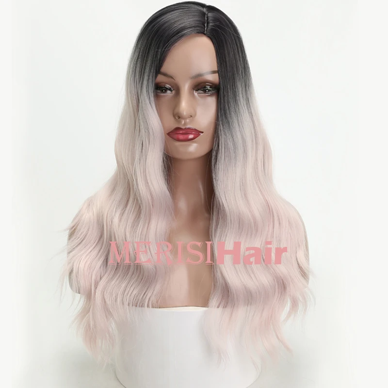 XINRAN длинные волнистые синтетические парики для женщин термостойкие косплей волосы розовый блонд парик