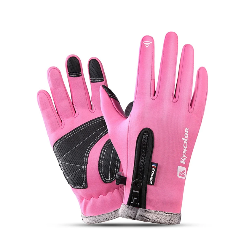 Pink Gloves Мужские и женские водонепроницаемые флисовые лыжные теплые перчатки, ветрозащитные уличные Зимние перчатки для велоспорта, перчатки для сенсорного экрана, противоскользящие варежки, подарок - Цвет: Pink Gloves