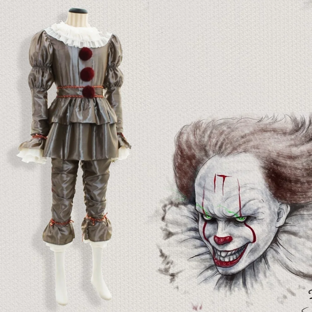 Pennywise Хэллоуин костюм клоун взрослый костюм для косплея в стиле унисекс Хэллоуин вечерние платья для мужчин и женщин