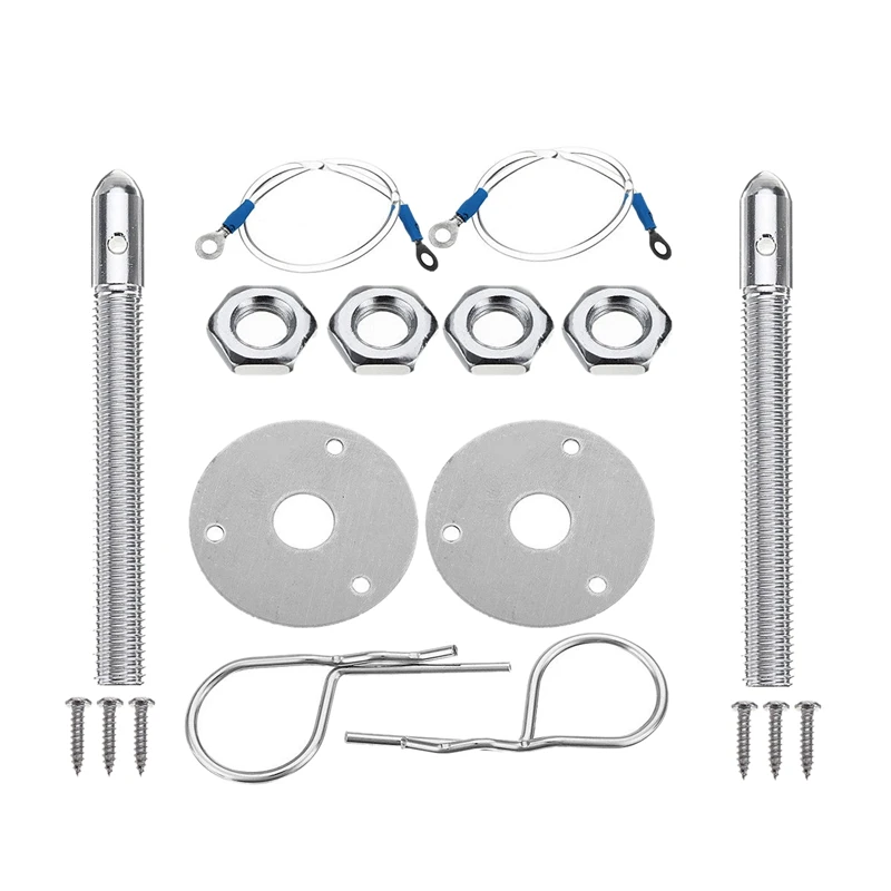 

Universal Mount Bonnet Hood Pin Lock Latch Kit Racing Sport Car Alloy Silver