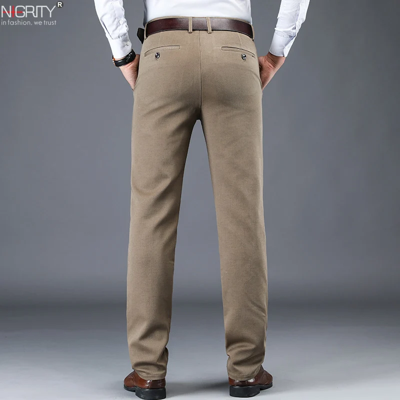 NIGRITY мужская мода бизнес случайные длинные брюки мужские эластичные прямые формальные брюки - Цвет: 8063-khaki