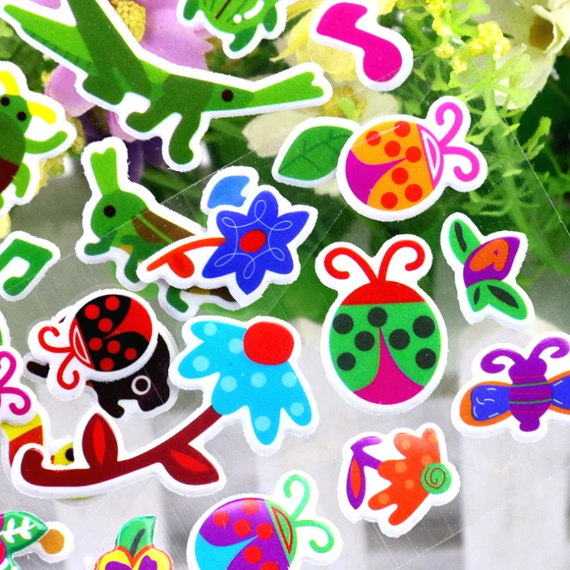 Insect Flower Sticker DIY Scrapbooking Mobile Phone Performing Makeup Decor 3D Kindergarten Reward Bubble Stickers Stationery
