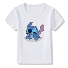 Camisetas/Детская футболка с принтом Лило-Стич детская белая футболка с короткими рукавами милая футболка с вышивкой для маленьких мальчиков и девочек