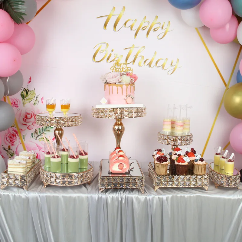 Crystal Gold Plated Cheese Dessert Cupcake Cake Stand 1pcs-13pcs Set With Mirror Plate