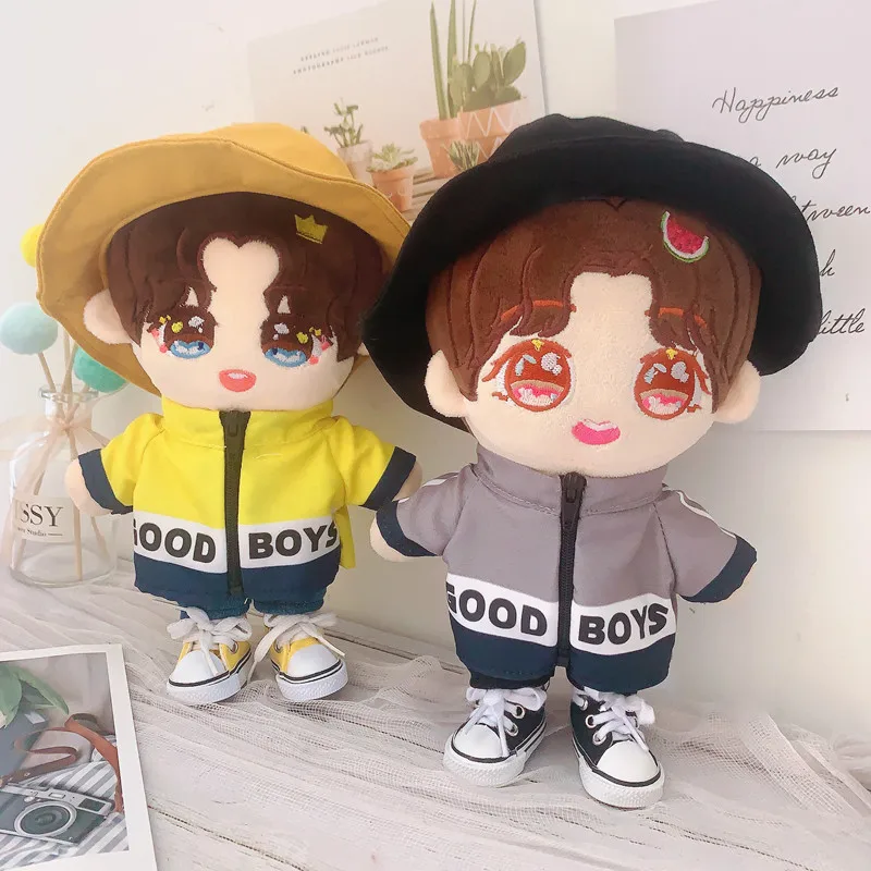 

20cm Plush movie star idol dolls YiBo Casual coat Fisherman hat pants Doll Accessories Present Replaceable Clothes Toys Gift