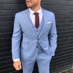 2021New High-Quality Customized Fashion Light Blue Groom Men's Suit Peak Lapel Groomsman Slim 3 Piece Set(Jacket + Pants + Vest)