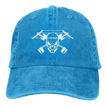 

Lineman Skull Electrician Power Denim Hat Adjustable Tactical Baseball Caps