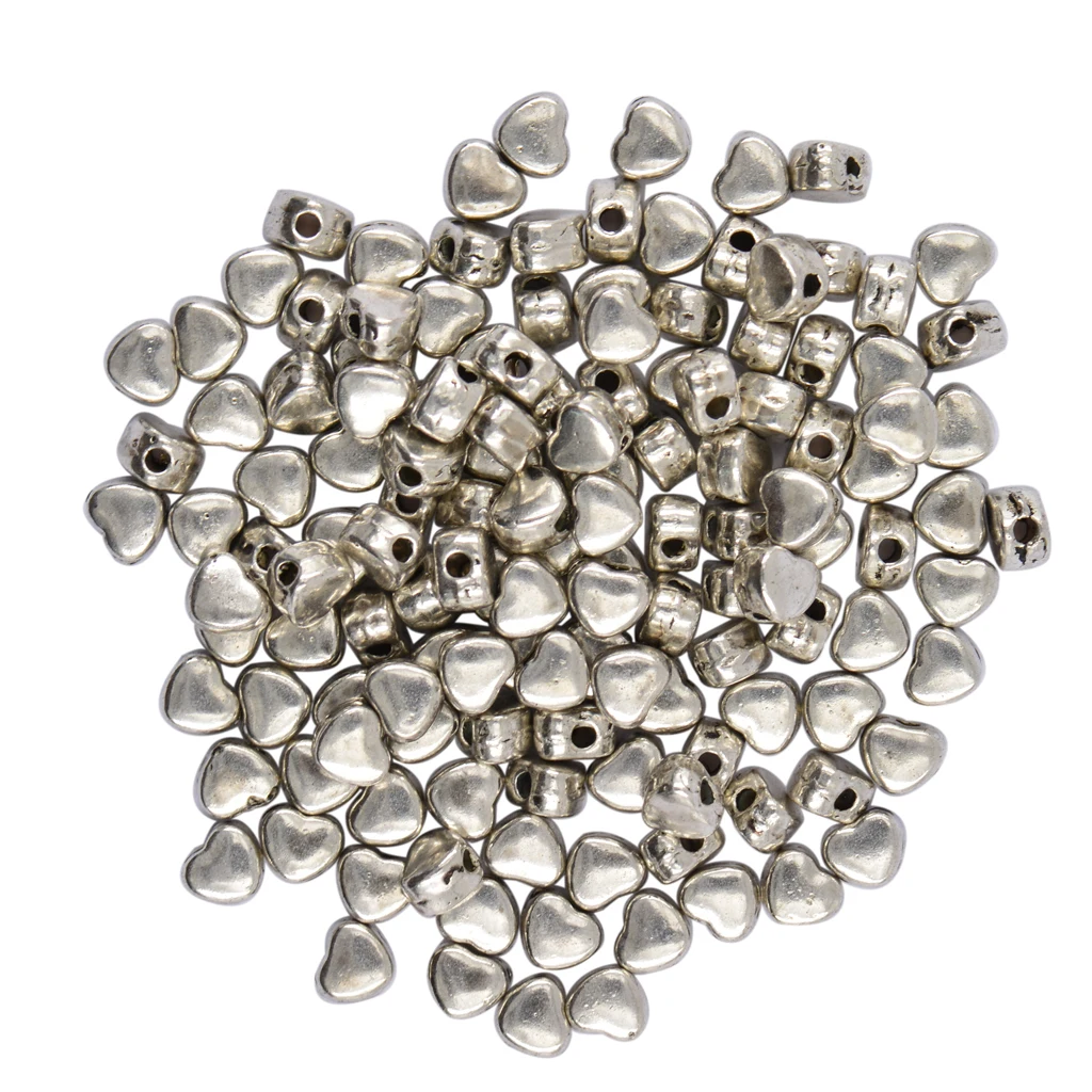 100pcs Tibetan Style Silver Heart Spacer Beads Craft Beading For Jewelry Making