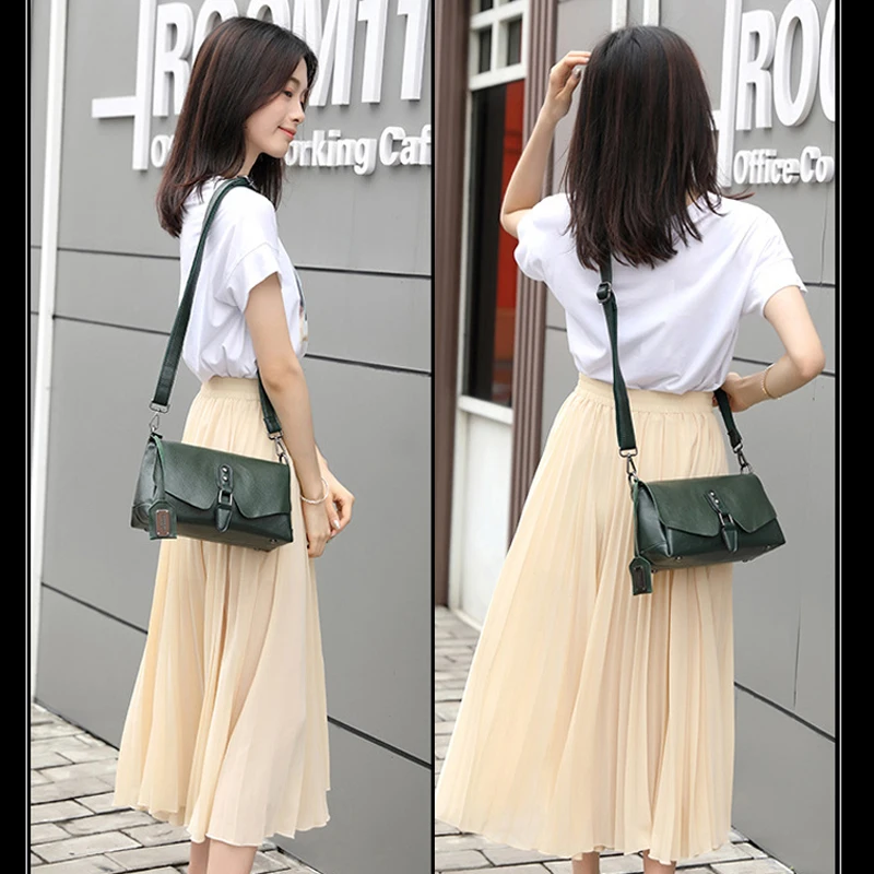 Baratos Bolsos de hombro para mujer 100% de alta calidad bolsos de cuero genuino bolso bandolera que combina con todo