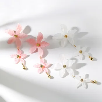 

Korean Cute Arcylic Flower Drop Earrings for Women Girls Sweet Double Layer Floral Long Dangle Earrings Party Wedding Jewelry