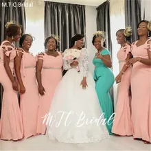 Розовое длинное платье подружки невесты в африканском стиле,, Серебряное платье с поясом, свадебное платье русалки для женщин, Robe demoiseur Honneur