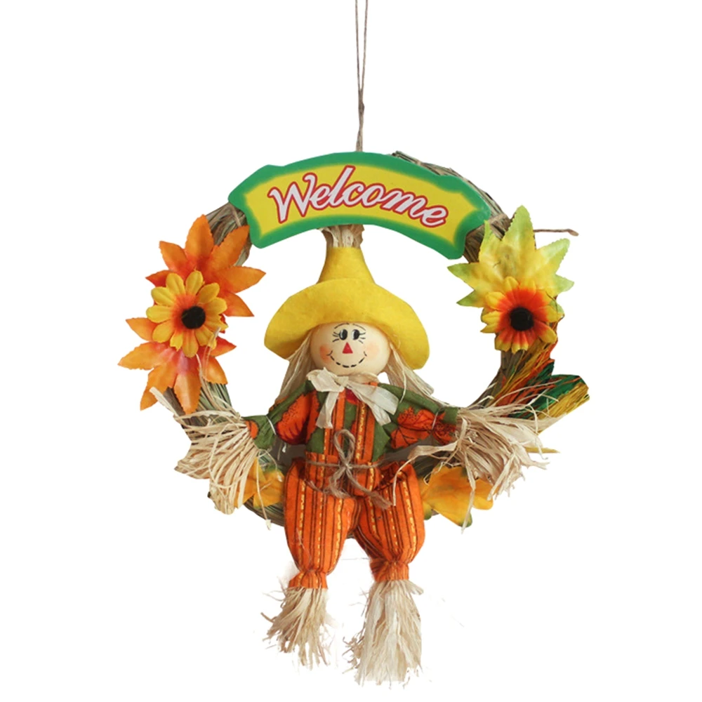 Adorno colgante de espantapájaros para decoración de otoño y cosecha, corona de espantapájaros para el hogar, decoración de Halloween y Navidad