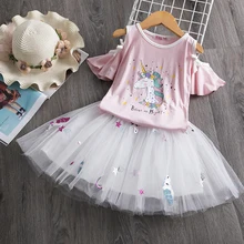 Детские платья для девочек 3-8 лет на день рождения, белый комплект с милым Кроликом, футболка с короткими рукавами+ платье с вуалью 2 предмета, пасхальное платье для девочек