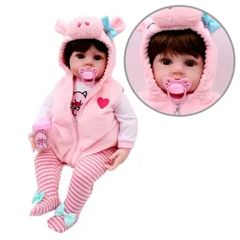 

Silicone Piggy Vest Short Hair Doll Soft Body Realistic Pacifier With Baby Baby Doll Mother Props Milk Clothes Training Bot C8H0