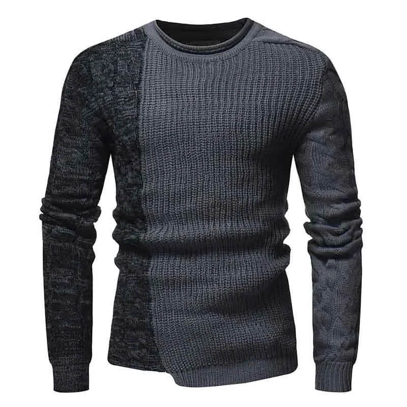 Осенне-зимний мужской свитер, Модный хлопковый пуловер с круглым вырезом в стиле пэчворк, свитер для мужчин, облегающий свитер с длинными рукавами, трикотажные мужские свитера