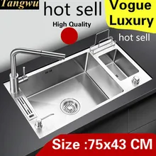 Квартира роскошная кухня ручная раковина одинарная мойка vogue сделать блюда 304 нержавеющая сталь Горячая 750x430 мм