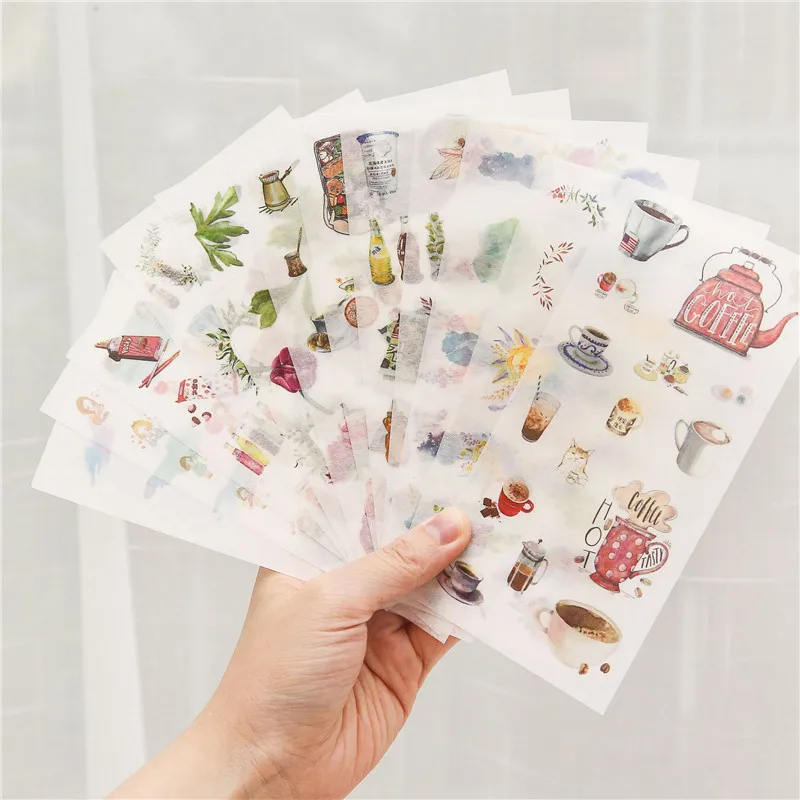 6 sheets/pack Cartoon Cat Washi Paper Sticker Kawaii Bullet Journal Stickers Scrapbooking Daily Planner Stationery Supplies
