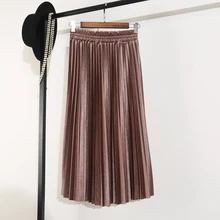 Осенние новые плиссированные трапециевидные юбки женские винтажные юбки с высокой талией однотонные повседневные длинные юбки женские