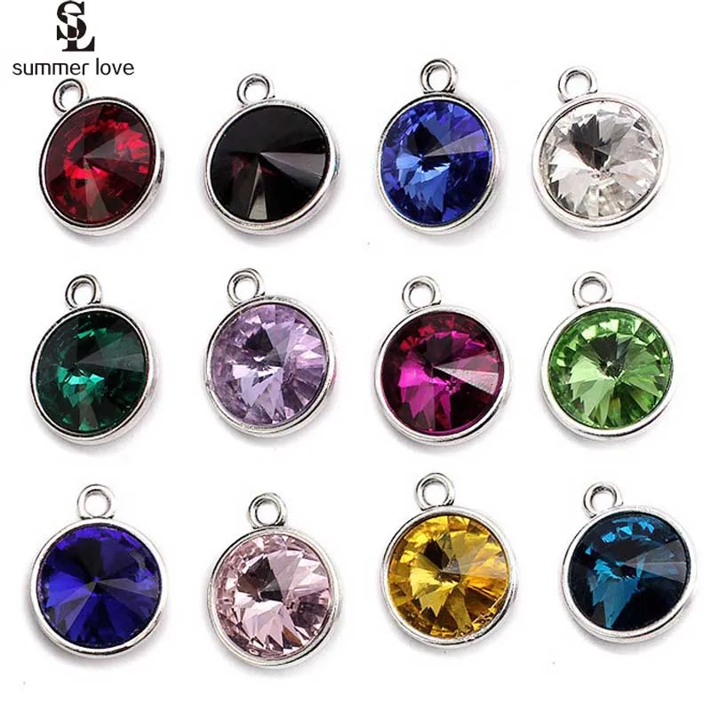 12 Months Bling Round Crystal Birthstone Charm for Bracelets Diy ...