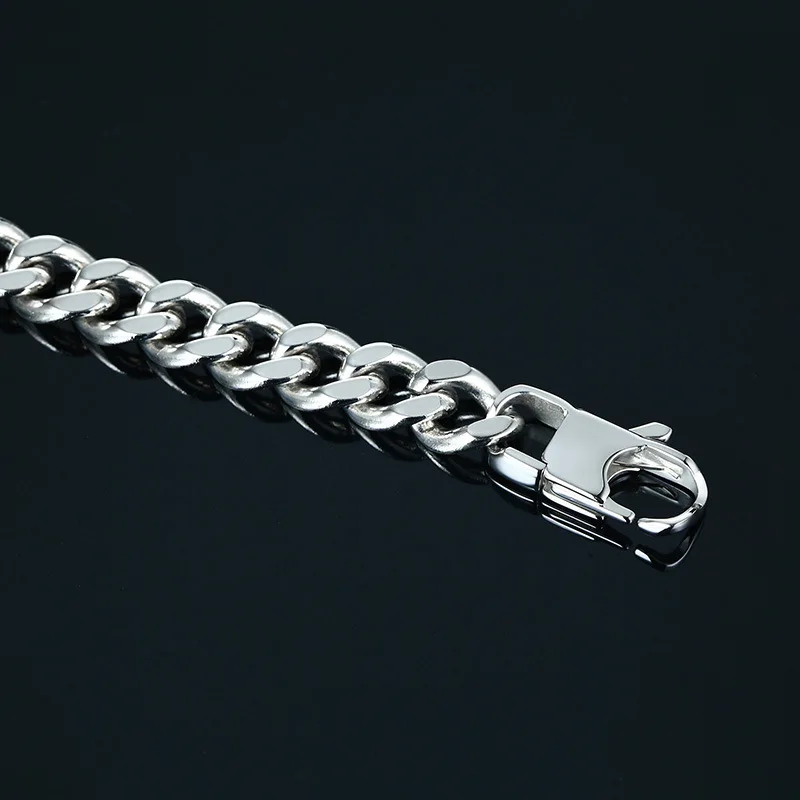 Black Stainless Steel Crystal Bracelet Curb Cuban Chain Smooth Bar ID Bracelets for Men Women Bangles