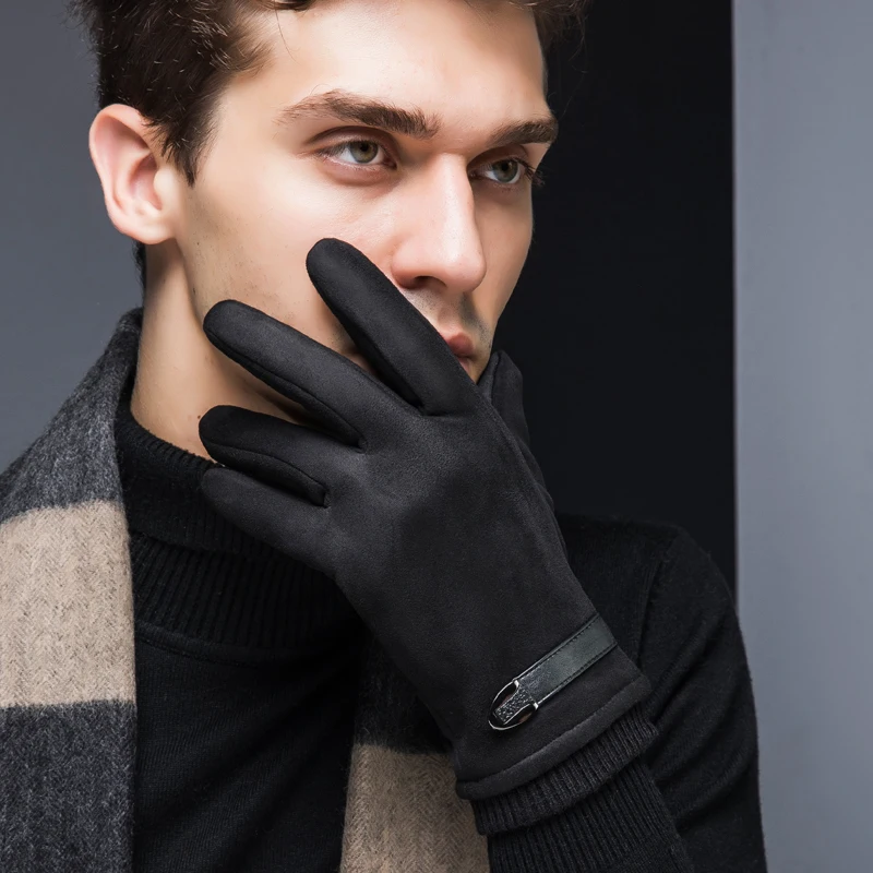 Мужские перчатки из замши на весь палец, осенне-зимние кашемировые перчатки, варежки для спорта на открытом воздухе, ветрозащитные, для холодной погоды