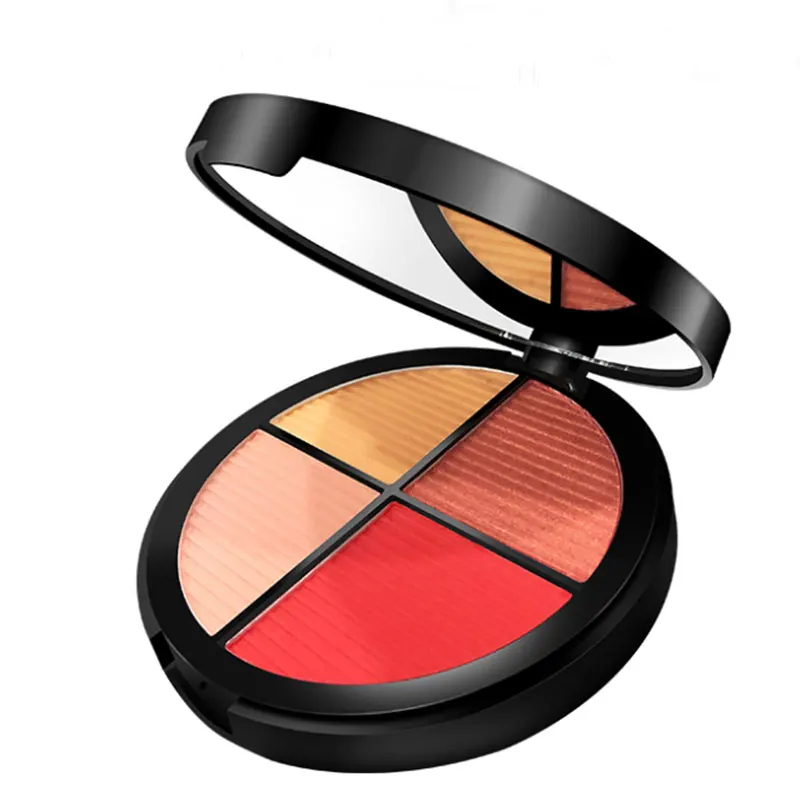 01 Горячая 4 цвета Highlighter пудра Румяна Палетка с кистью 3D контур лица хайлайтер затенение Пудра Косметика для макияжа лица - Цвет: 01