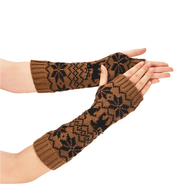 1 Pair Autumn Winter Women Knit Gloves Arm Wrist Sleeve Warmer Girls Fawn Long Half Winter Mittens VML 