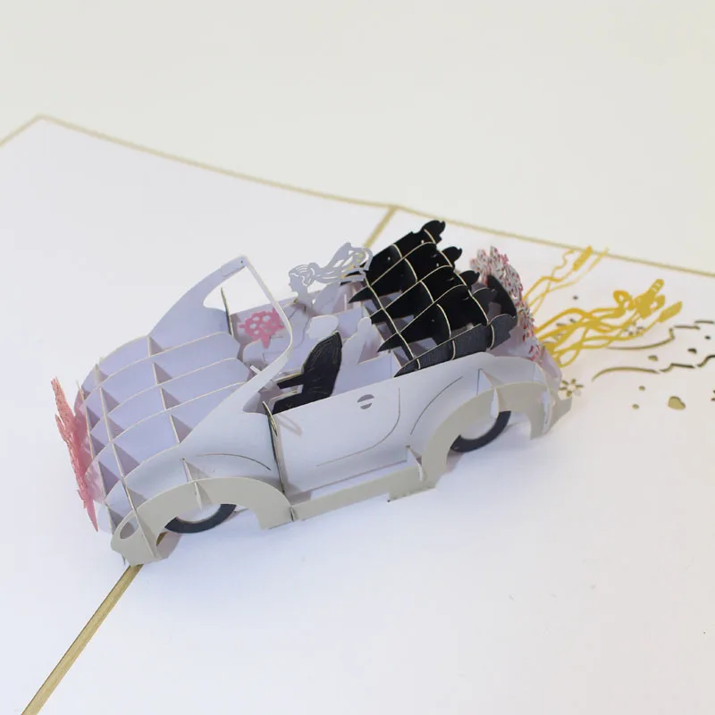  3D Wedding Cards Invitations Sweet Bride And Groom Drive Supercar Paper Cutting DIY Card for Weddin - 4.0003E+12