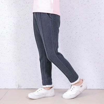 Girl Pants Autumn Winter New Baby Girl Casual Pants Kids Warm Velvet Thick Trousers Toddler Outwear Winter Leggings Girls - Цвет: Темно-серый