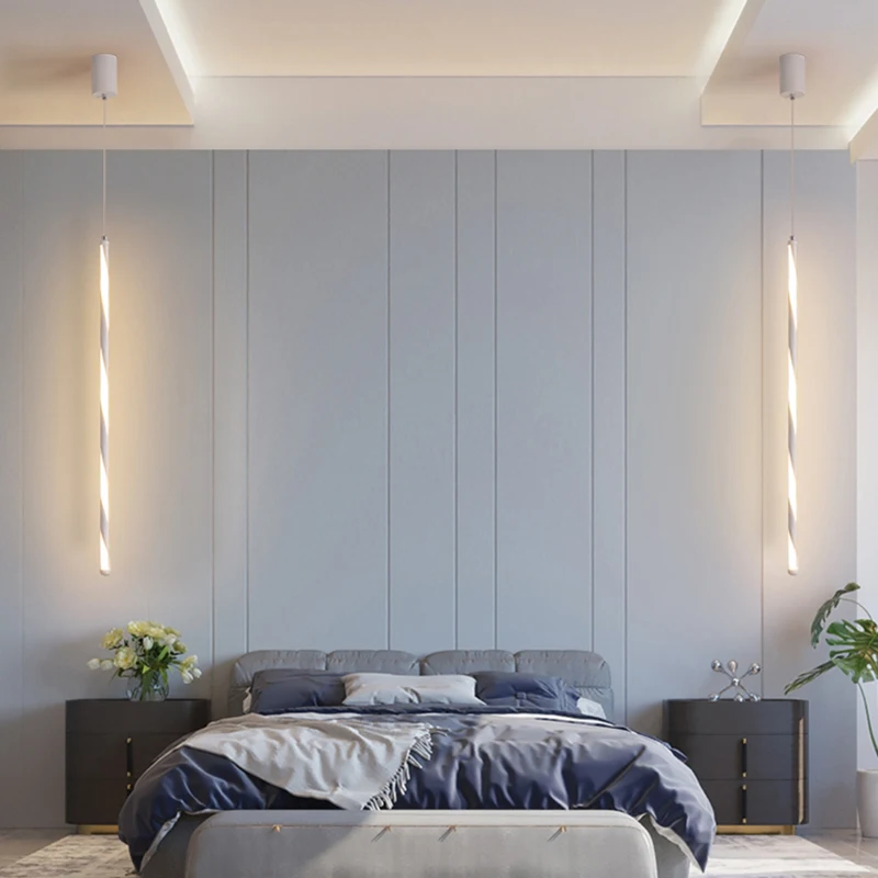 Современный светодиодный подвесной светильник для спальни, обеденного стола, барной стойки, черный/белый алюминиевый подвесной светильник