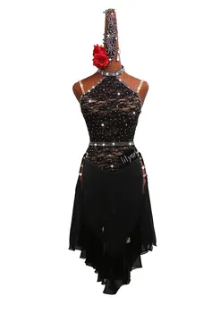 

Vestidos De Flecos Black Lace Latin Dance Dress Women Samba Tango Competition Clothing Latin Dance Competition Dresses Children