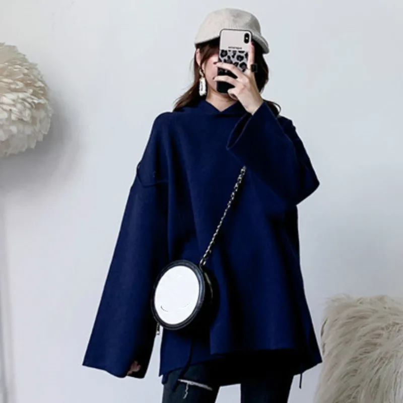  LANMREM 2020 New spring solid color Belt O-neck Puff sleeve sweater Streetwear long sleeve loose le