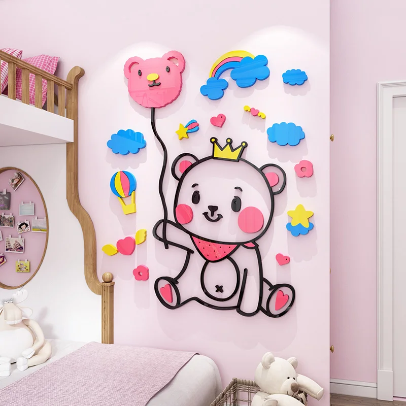 

WS194 Cubs cartoon wall stickers 3d children's room stickers creative girls bedroom bedside wall acrylic decoration