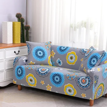 

Printed Sofa Cover Stretch Sofa Set Stretch Sofa Cover with 2 Pillowcases Geometric Print All-Inclusive Sofa Cover