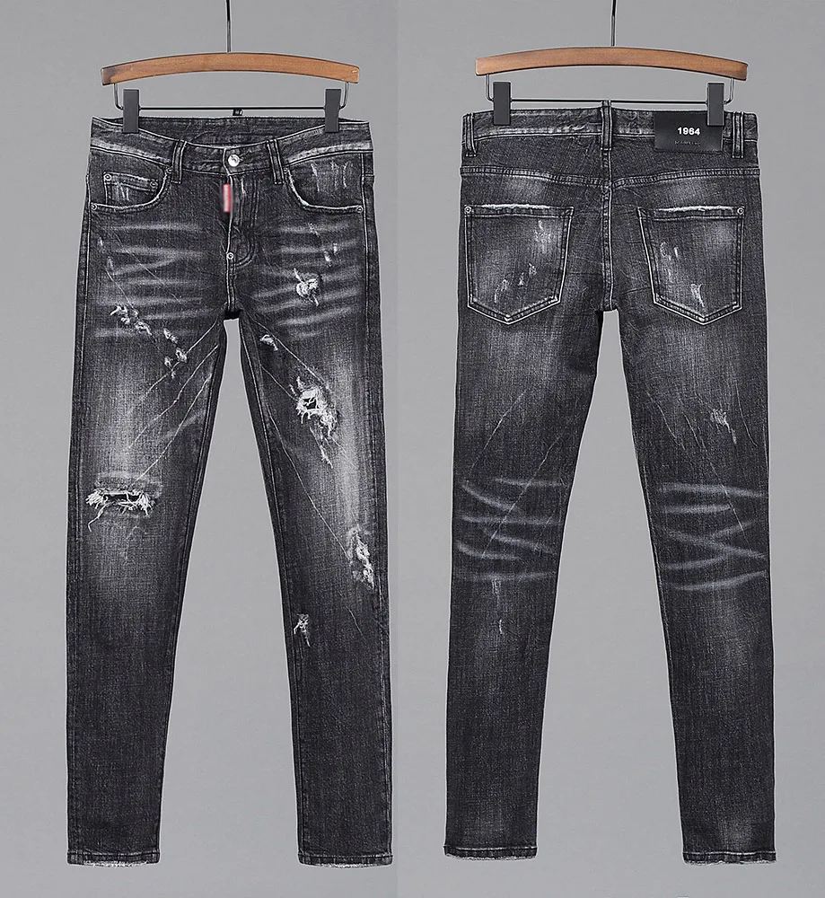 Estilo Europeo dsq marca de Jeans Stretch elástico Slim pantalones vaqueros para hombre Casual bolsillos negros Jeans para hombre 8221