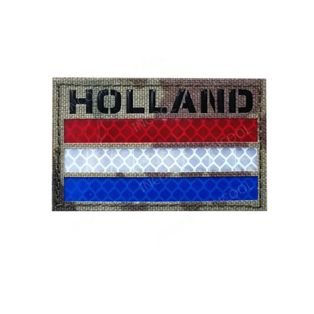 Netherlands Flag IR Reflective Multicam Patch Embroidered Patches Army Military Tactical Emblem Holland Flags Embroidery Badges 