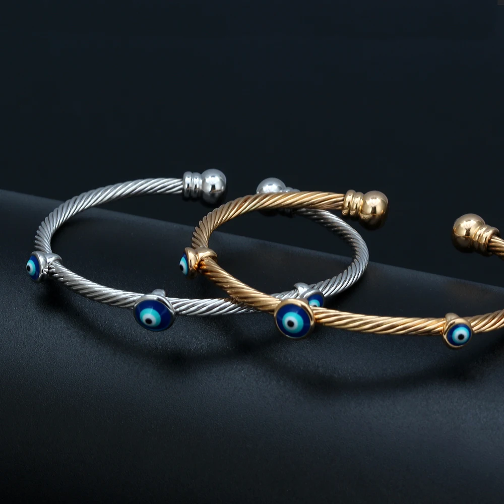 Lucky Eye Dropping Oil Turkish Evil Eye Bangle Bracelet Gold Silver Color Bangles Gifts Women Men Fashion Jewelry EY6761
