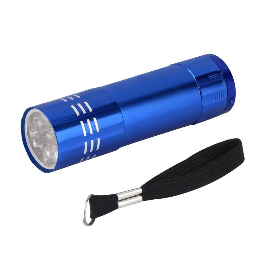 Синий Ultraviolet 9 LED Flashlight Black Purple light Torch Light Lamp Black AAA Mini Protable Aluminum UV New Year's product Unique - Цвет: Синий