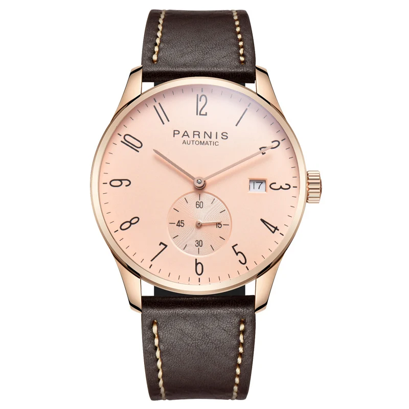 

Parnis 41mm Mechanical Men Watch Minimalist Wristwatch Men Luxury Waterproof Calendar Leather Automatic hombre Relogio Masculino