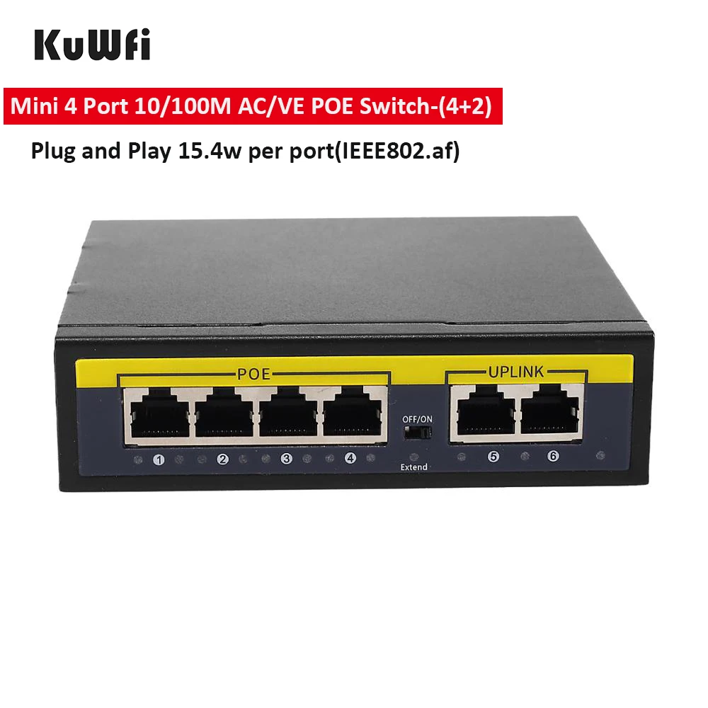 KuWFi 48V POE коммутатор 100 Мбит / с сетевой Ethernet 4 порта PoE Switcher Стандартный инжектор RJ45