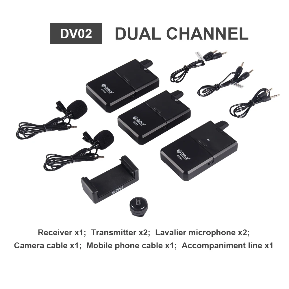 Debra DV UHF Interview Wireless Lavalier Microphone with Audio Monitor 50M Range for phones DSLR Cameras Live recording