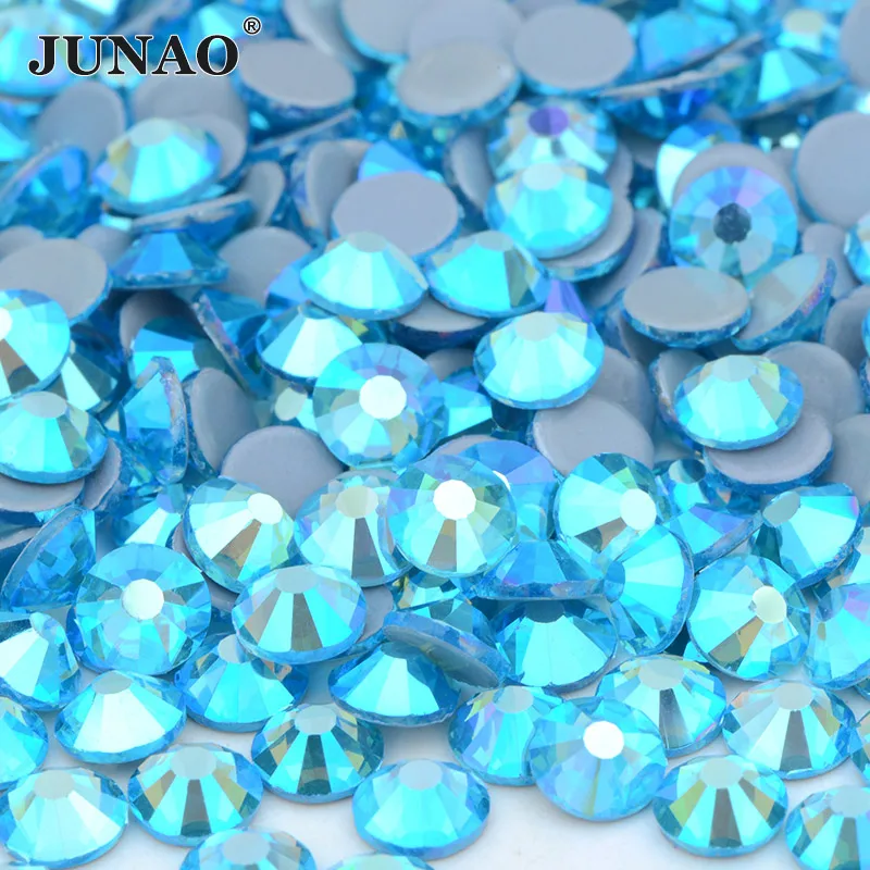 JUNAO SS 6 10 16 20 30 Wholesale AB Crystals Hot Fix Glass Rhinestone Flatback Iron On Strass In Bulk Hotfix Crystal Stones 