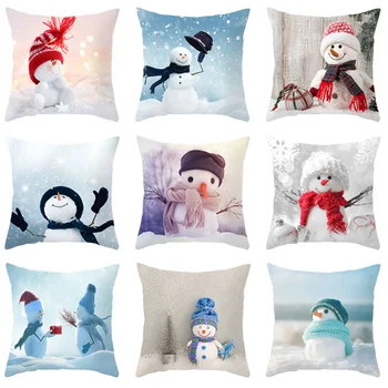 

Single-sided Printing Polyester Nordic Decorative Throw Pillows Case Christmas Snowman Square Cushion Cover Sofa Bed Home Decor