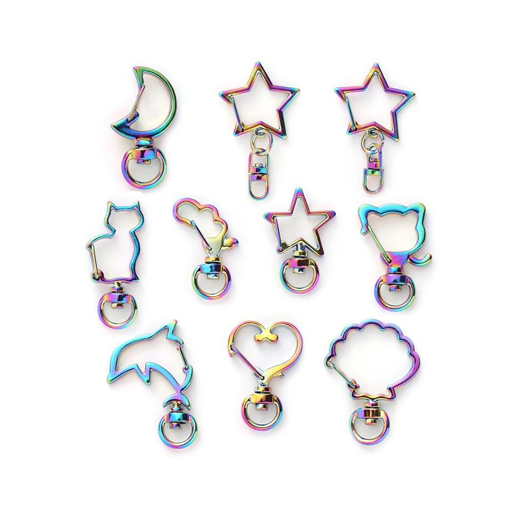 

10pcs Rainbow Split Ring Heart Star Apple Keychains Metal Key Chain Ring Split Rings Unisex Keyring Keyfob Accessories DIY