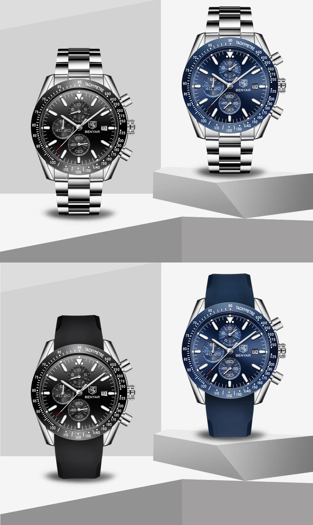 Benyar Кварцевые спортивные часы-хронограф Для мужчин Водонепроницаемый часы люксовый бренд силиконовые Бизнес, мужские часы, мужские часы, наручные часы с механизмом, часы horloges