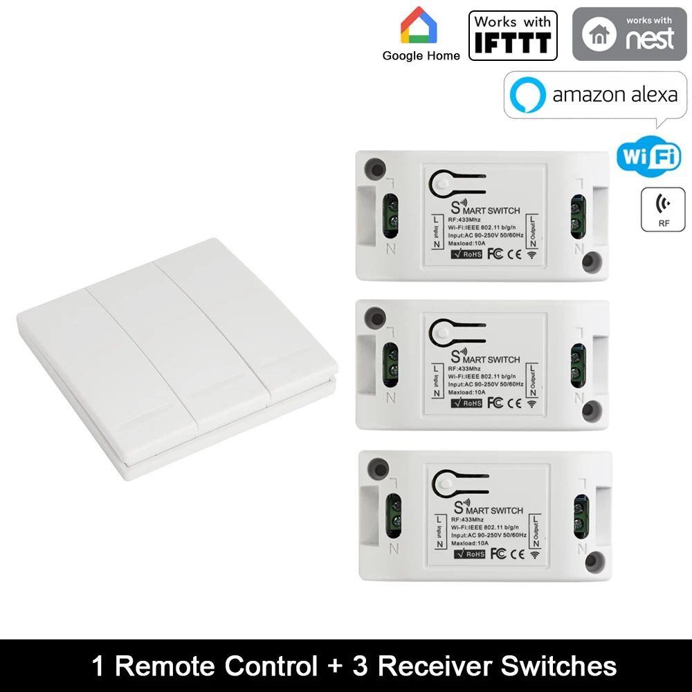 3 Gang 3 Receiver Rurum Wi-Fi кнопочный переключатель светильник 433 МГц настенный пульт дистанционного реле Таймер модуль Автоматизация Tuya Smart Life приложение для Google Home Amazon Alexa - Цвет: 3 Gang 3 Receiver