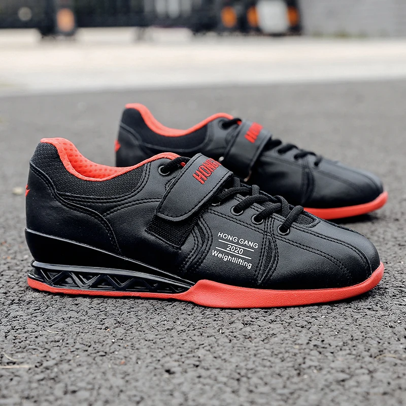 The cow leather Weightlifting Shoes Men's Squat Deadlift Shoes Women‘s Gift Elastic Band Gym Training Bodybuild