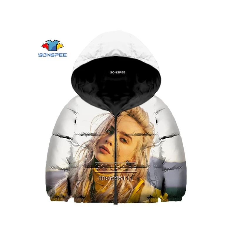 7 Billie Eilish/Американский юный певец, детский зимний пуховик с 3D принтом хлопковая куртка с капюшоном, теплое пальто тонкое хлопковое пальто для мальчиков и девочек - Цвет: 7